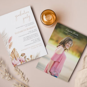 Budget Bohemian Floral Pampas Grass Graduation Invitation