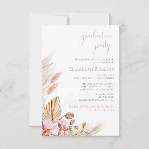 Budget Bohemian Floral Pampas Grass Graduation