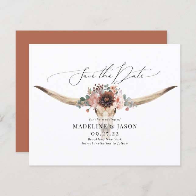 BUDGET Bohemian Floral Skull Wedding Save the Date (Front/Back)
