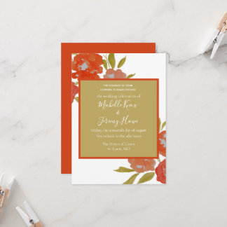 Budget Bohemian Red Orange Gold Floral Wedding Invitation