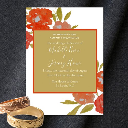 Budget Bohemian Red Orange Gold Floral Wedding Invitation