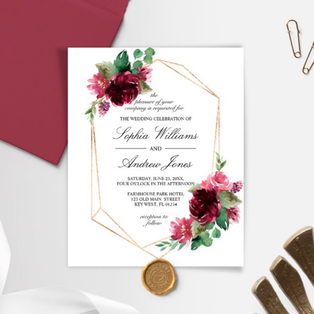 Budget Bohemian Rose Floral Wedding Invitation (Creator Uploaded)