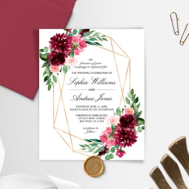 Budget Bohemian Rose Floral Wedding Invitation (Creator Uploaded)