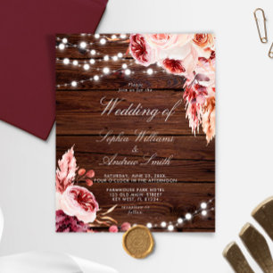 Budget Bohemian Rustic Wood Wedding Invitation