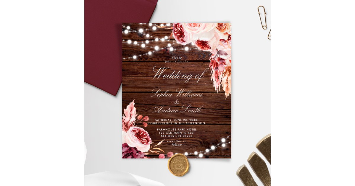Budget Bohemian Rustic Wood Wedding Invitation | Zazzle