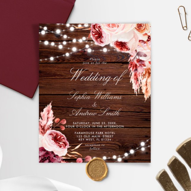 Budget Bohemian Rustic Wood Wedding Invitation (Creator Uploaded)