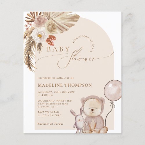 Budget Bohemian Script Bear Pampas Baby Shower