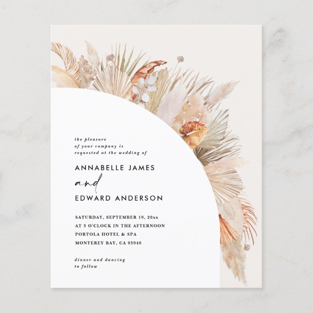 budget bohemian terracotta pampas grass wedding (Front)