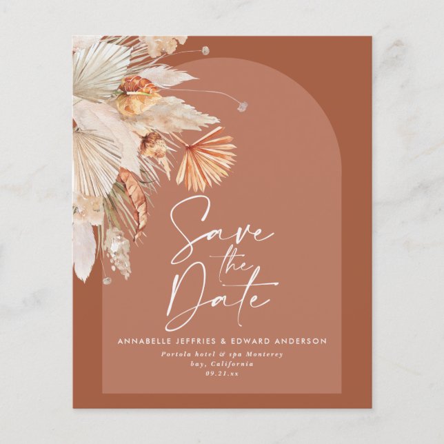 budget bohemian terracotta pampas grass wedding flyer (Front)