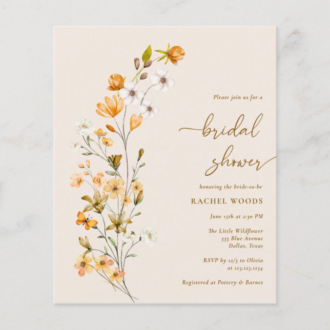 BUDGET Bohemian Wildflower Bridal Shower Invites (Front)