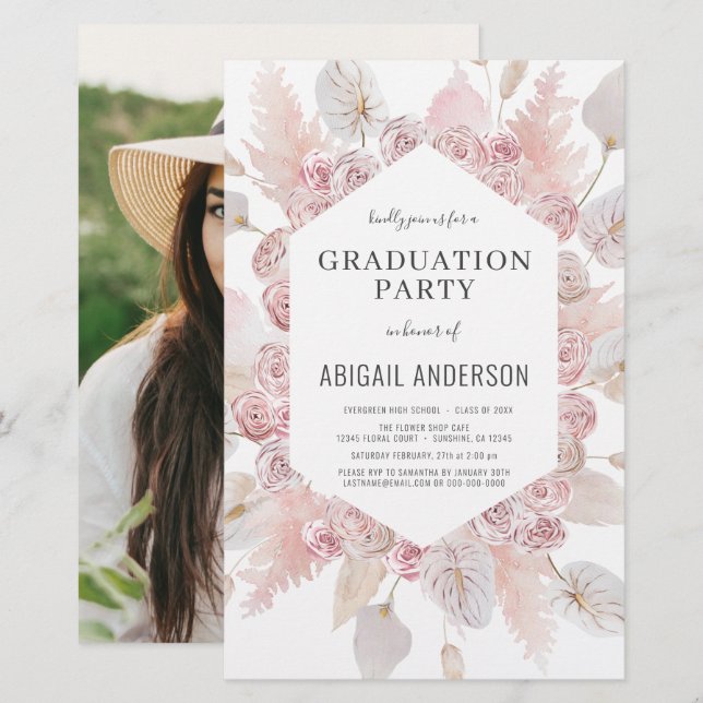 Budget Boho 2023 Grad Party Photo Invitation (Front/Back)
