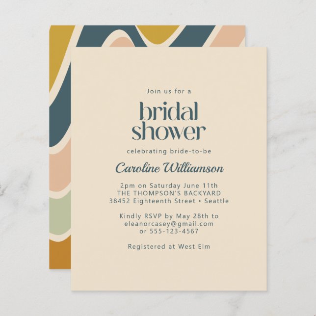 Budget Boho Abstract Wavy Teal Blush Bridal Shower (Front/Back)