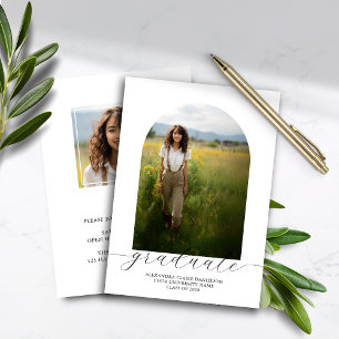 Budget Boho Arch Graduation Invitation White