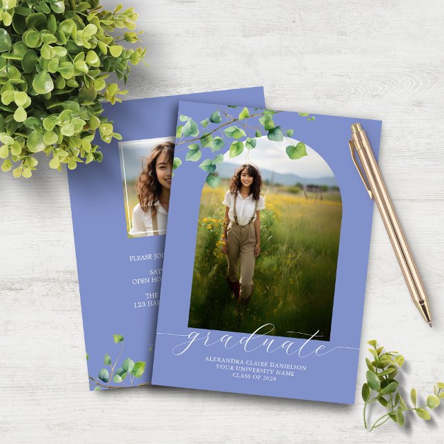 Budget Boho Arch Ivy Cornflower Blue Grad Invite (Creator Uploaded)