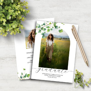 Budget Boho Arch Ivy, White Graduation Invitation