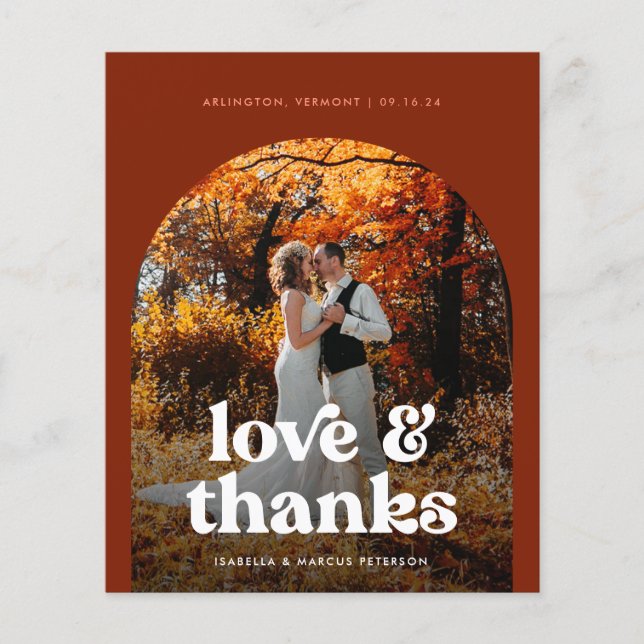 Budget Boho Arch Photo Wedding Thank You Card (Front)