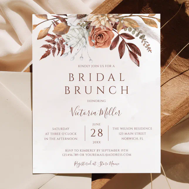 Budget Boho Autumn Floral Bridal Brunch Invitation | Zazzle