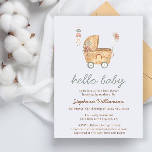 Budget Boho Baby Carriage Baby Shower  Invitation