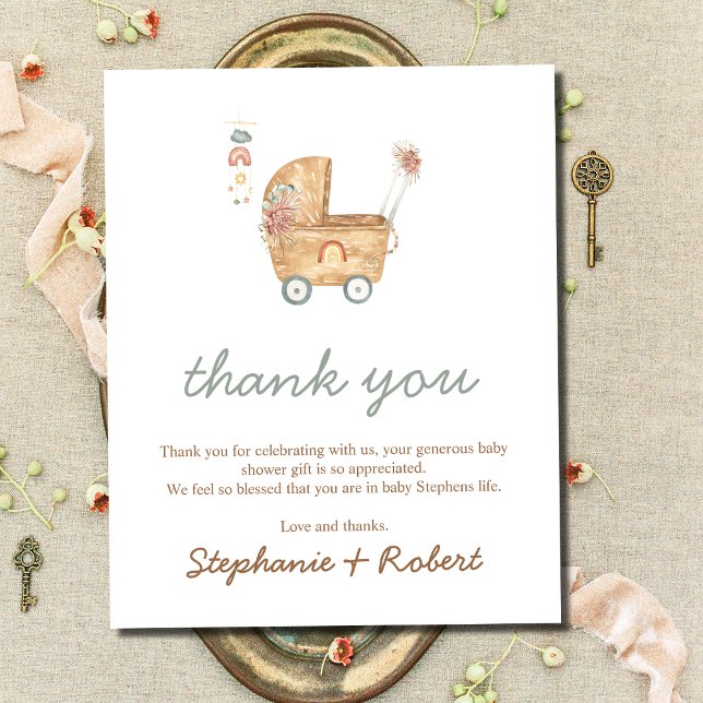 Budget Boho Baby Carriage Baby Shower  Thank You (Creator Uploaded)