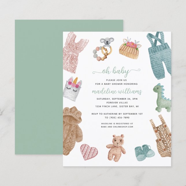 BUDGET BOHO Baby Clothes Neutral Oh Baby Shower (Front/Back)