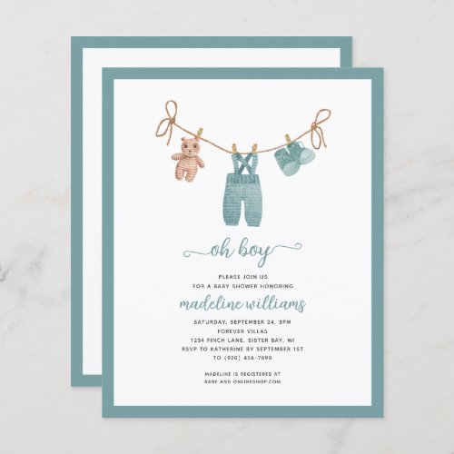 BUDGET BOHO Baby Clothes Oh Boy Baby Shower Invite