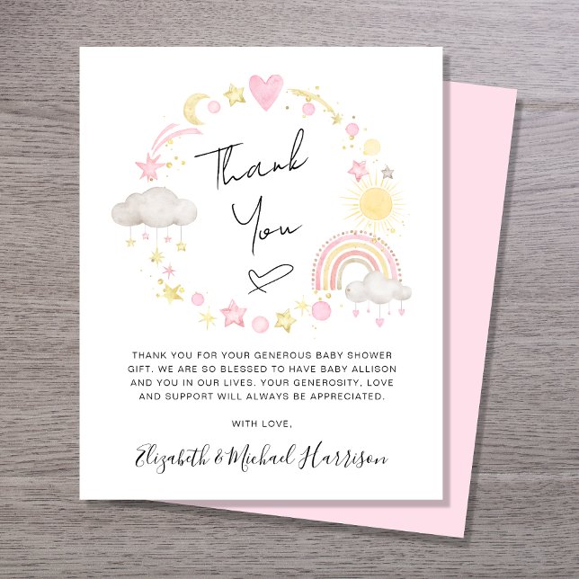 Budget Boho Baby Girl Shower Thank You Card (Creator Uploaded)