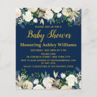 Budget Boho Baby Shower Invitation Navy Gold Green