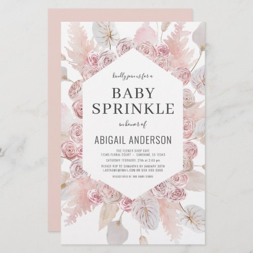 Budget Boho Baby Sprinkle Blush Pink Invitation