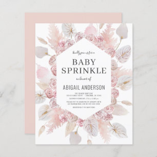Budget Boho Baby Sprinkle Blush Pink Invitation