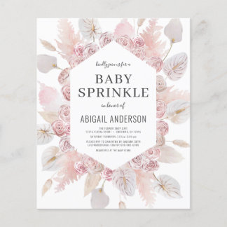 Budget Boho Baby Sprinkle Blush Pink Invitation Flyer