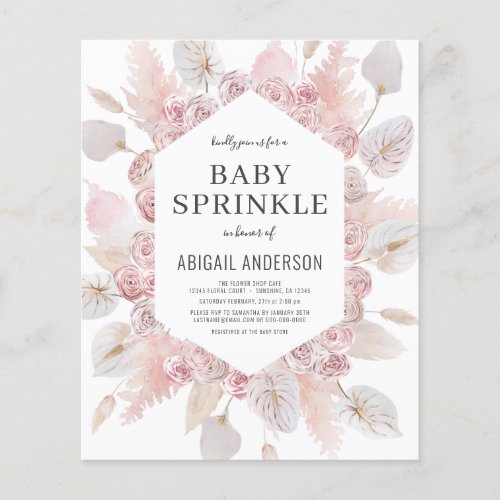 Budget Boho Baby Sprinkle Blush Pink Invitation Flyer