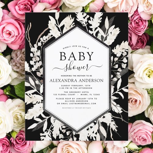 Budget Boho Beige Black Botanical Baby Shower