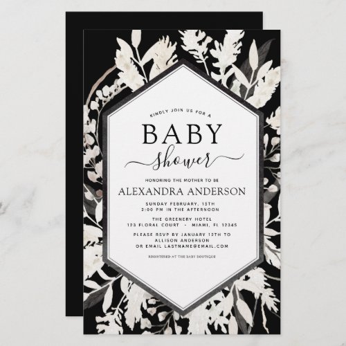 Budget Boho Beige Black Botanical Baby Shower