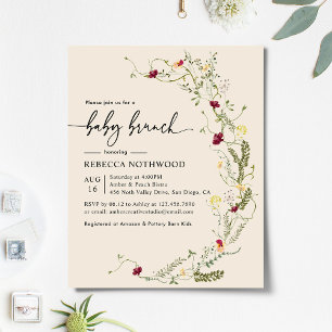 Budget Boho Beige Florals Baby Brunch Invitation