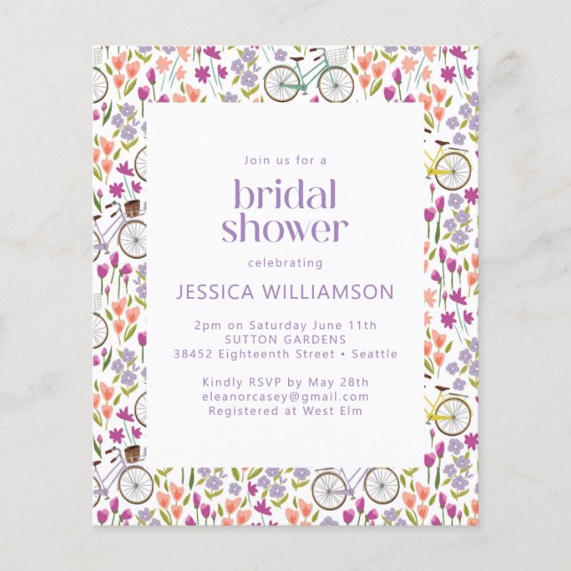 Budget Boho Bicycle Floral Bridal Shower Invite (Front)