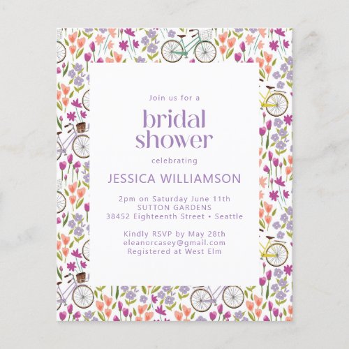 Budget Boho Bicycle Floral Bridal Shower Invite