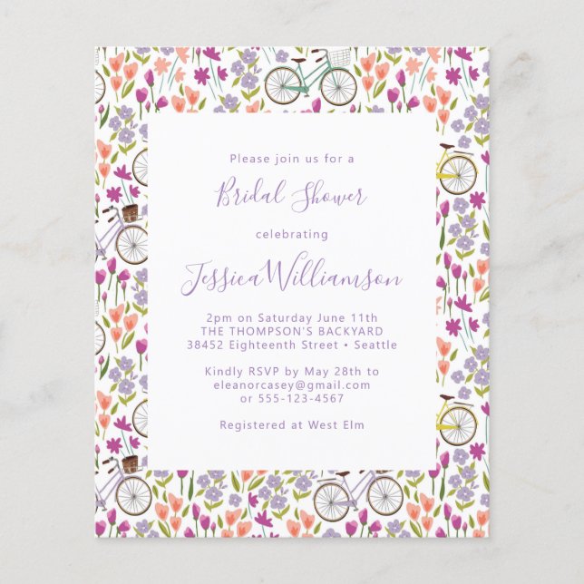 Budget Boho Bicycle Floral Script Bridal Shower (Front)
