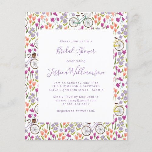 Budget Boho Bicycle Floral Script Bridal Shower