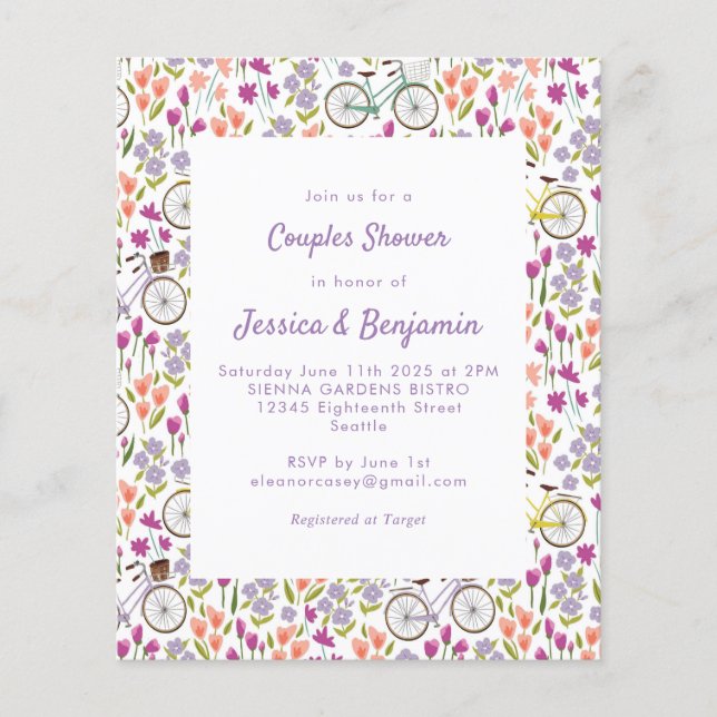 Budget Boho Bicycle Floral Script Couples Shower (Front)