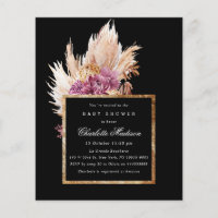 Budget Boho Black, Gold  Baby Shower Invitation