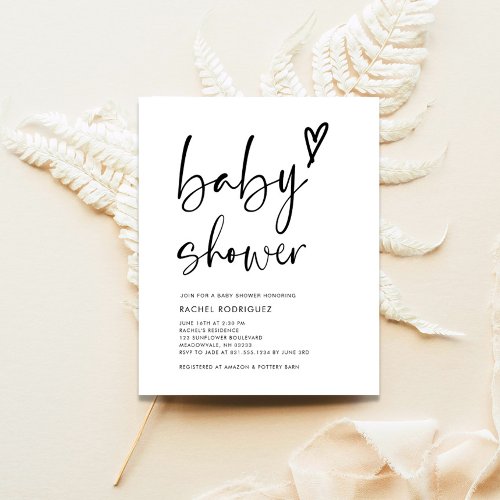 Budget Boho Black  White Baby Shower Invitation