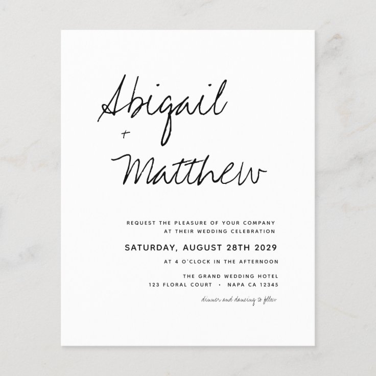 Budget Boho Black White Modern Wedding Invitation | Zazzle