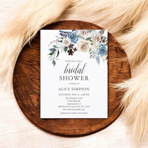 Budget Boho Blue Neutral Flower Bridal Shower Invitation Postcard