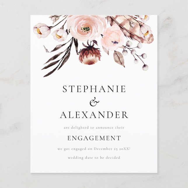 Budget Boho Blush Florals Engagement Announcement (Front)