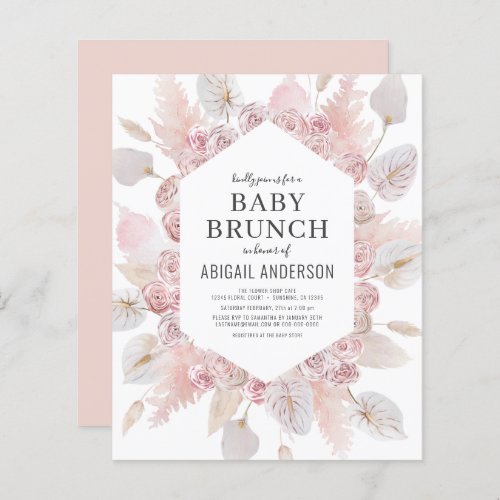 Budget Boho Blush Pink Baby Brunch Invitation