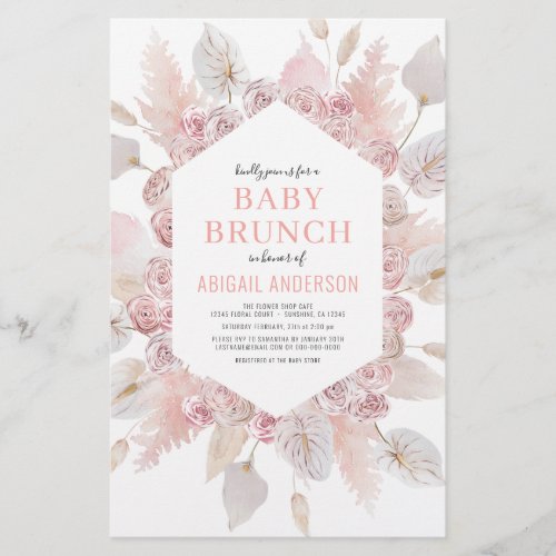 Budget Boho Blush Pink Baby Brunch Invitation  Flyer