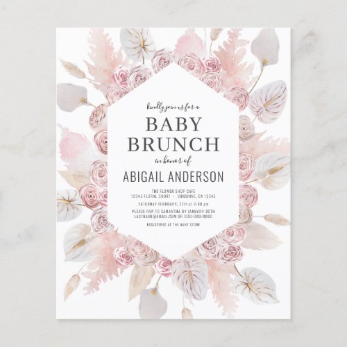 Budget Boho Blush Pink Baby Brunch Invitation Flyer