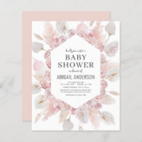 Budget Boho Blush Pink Baby Shower Invitation