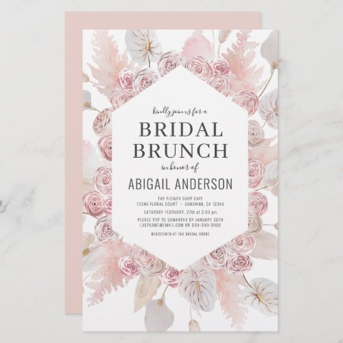 Budget Boho Blush Pink Bridal Brunch Invitation