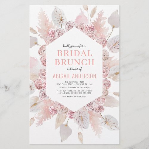 Budget Boho Blush Pink Bridal Brunch Invitation Fl Flyer